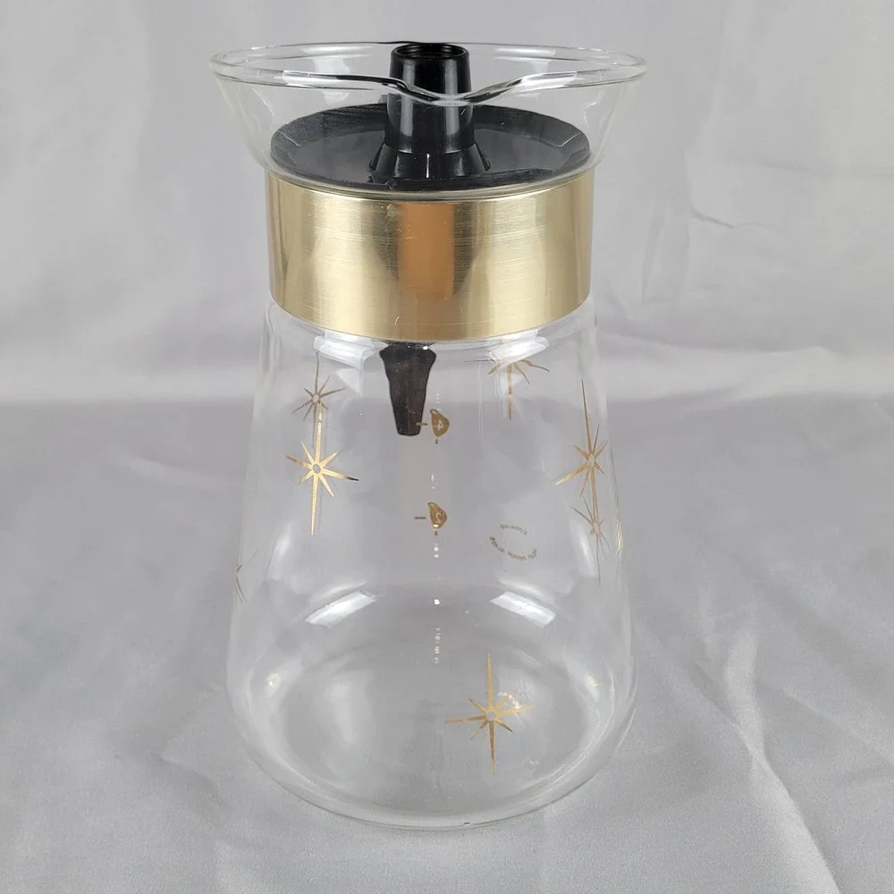Pyrex Coffee Carafe Gold Starburst Atomic Mid Century Modern Carafe Pitcher Vtg